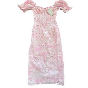 Sabo Luxe Jhene Midi Dress NWT Pink Eyelet Cloud Tie Dye Size 4